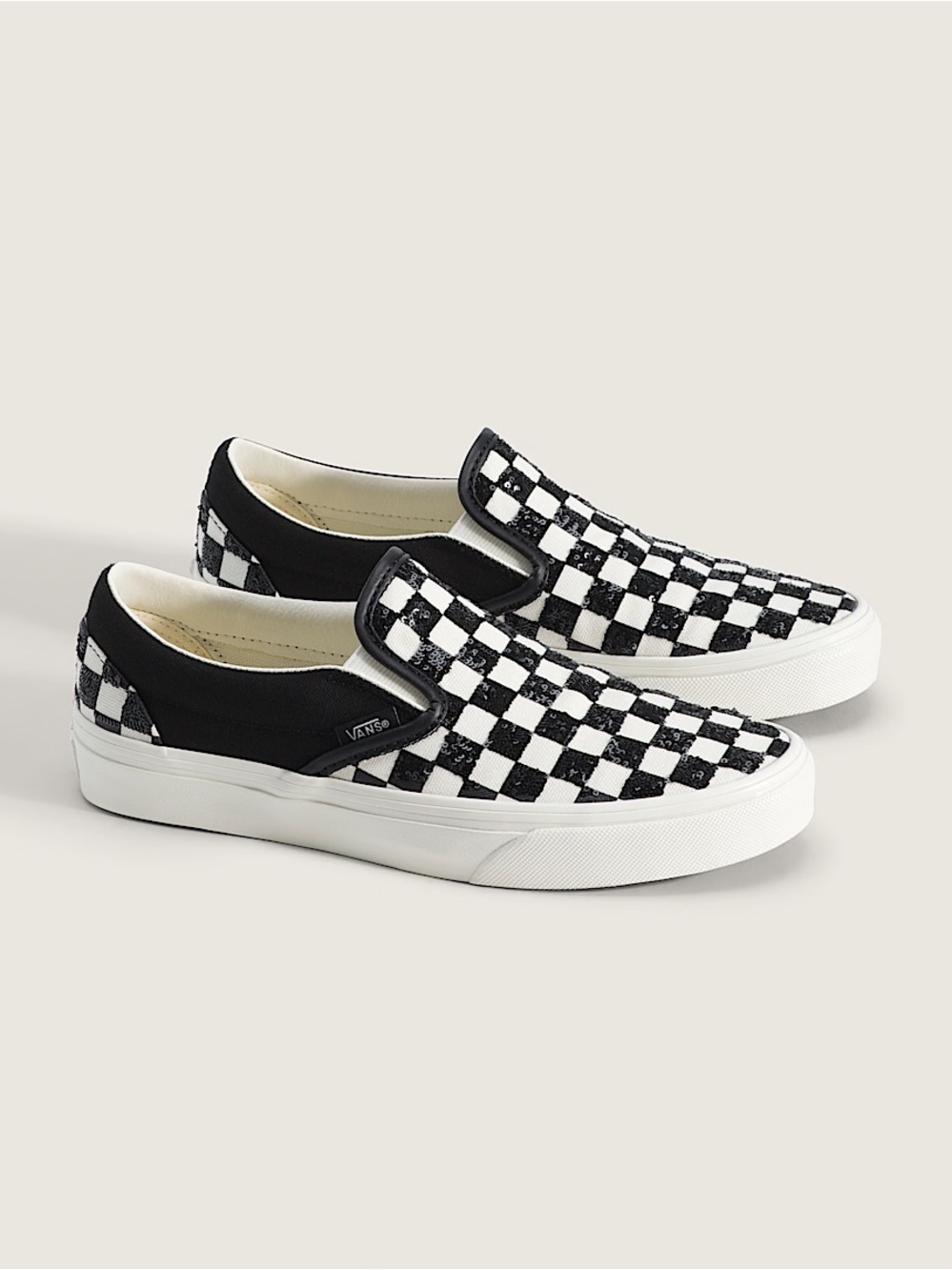 Vans Slip-On Sneakers in Black & White Checkerboard sequined